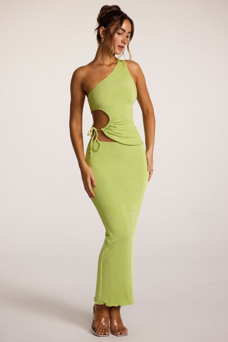 Lime Oh Polly Elena Textured Jersey Low-Rise Maxi Skirt | JKCW-50763