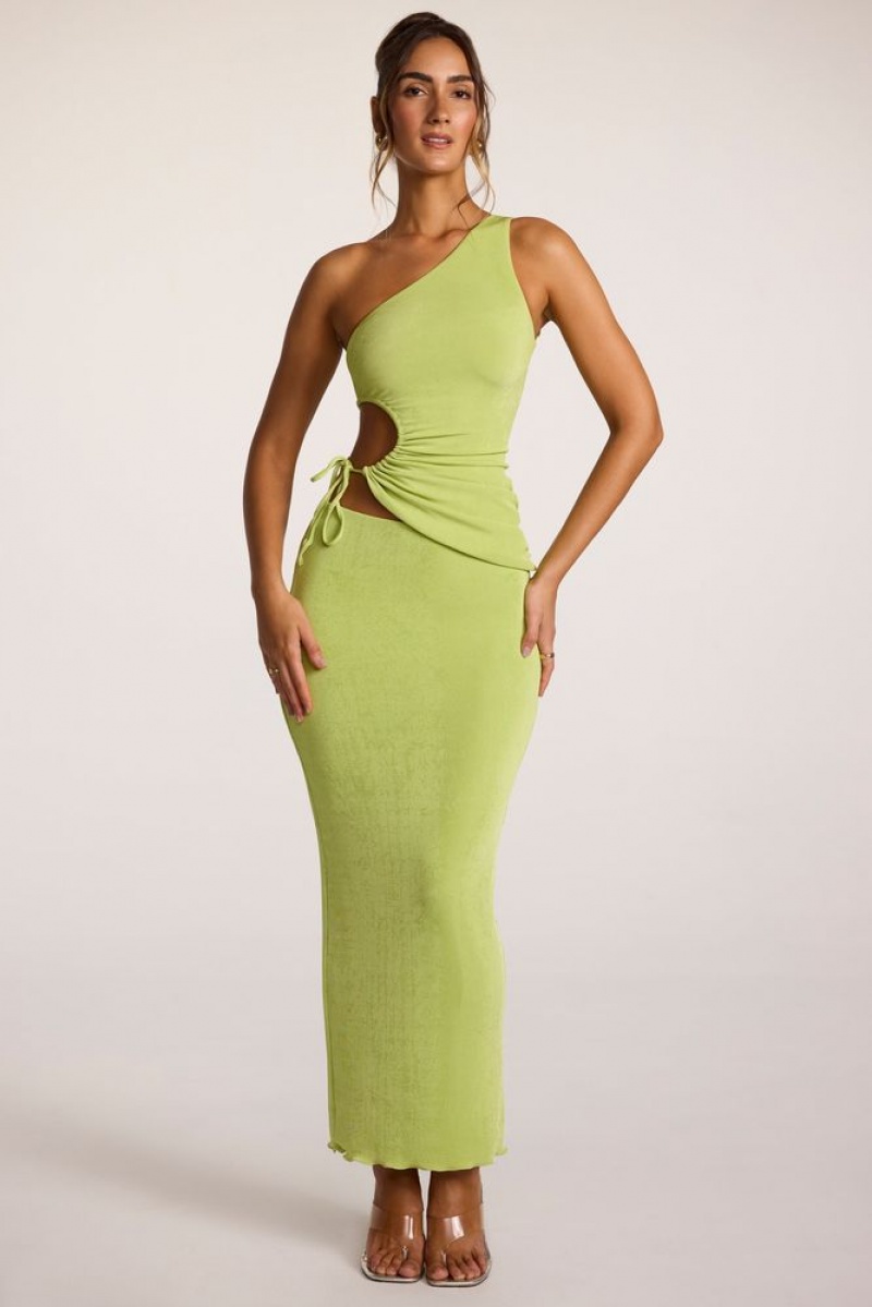 Lime Oh Polly Elena Textured Jersey Low-Rise Maxi Skirt | JKCW-50763