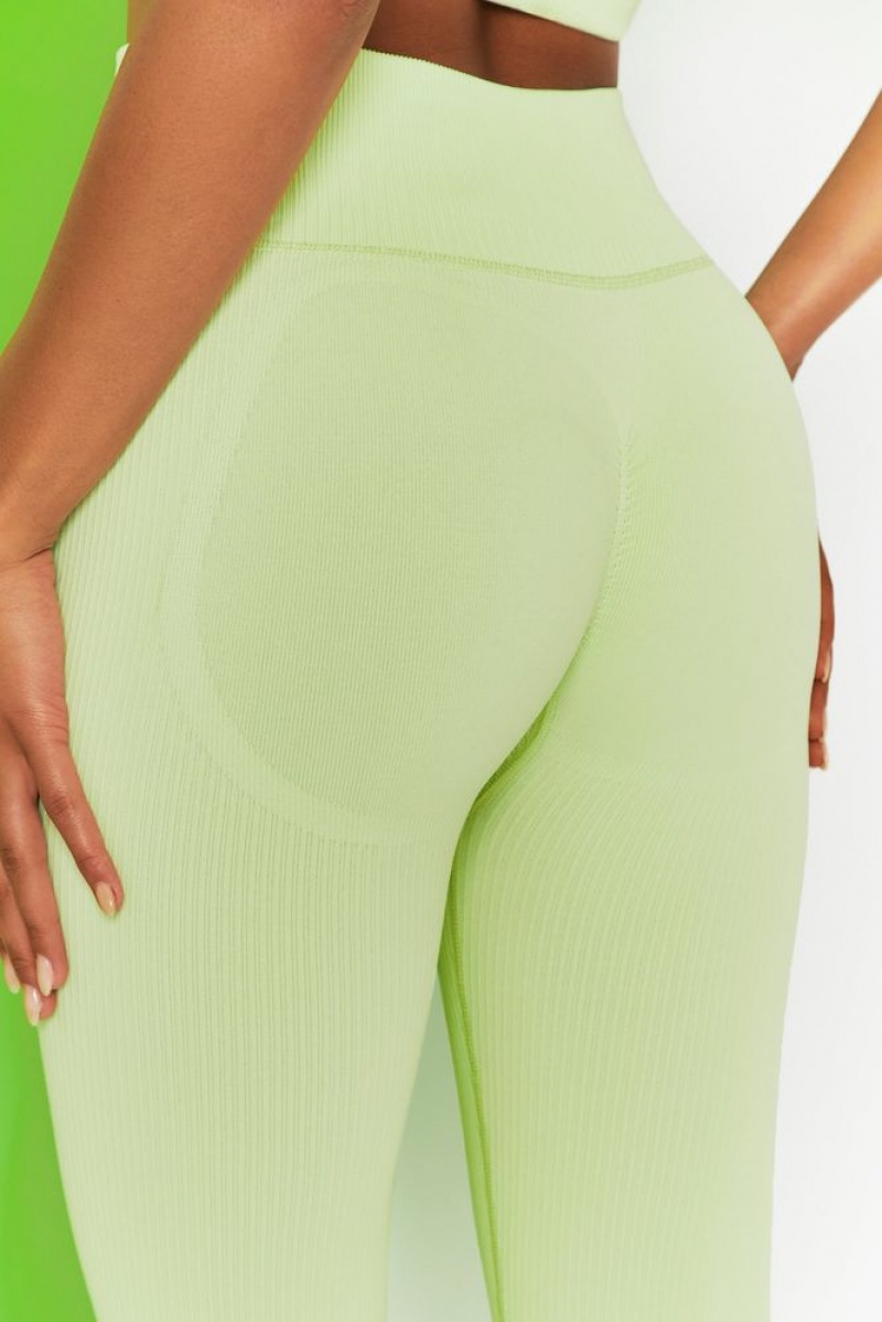 Lime Oh Polly Energise Petite Ribbed Tie Front Full Length Leggings | FOGL-73925