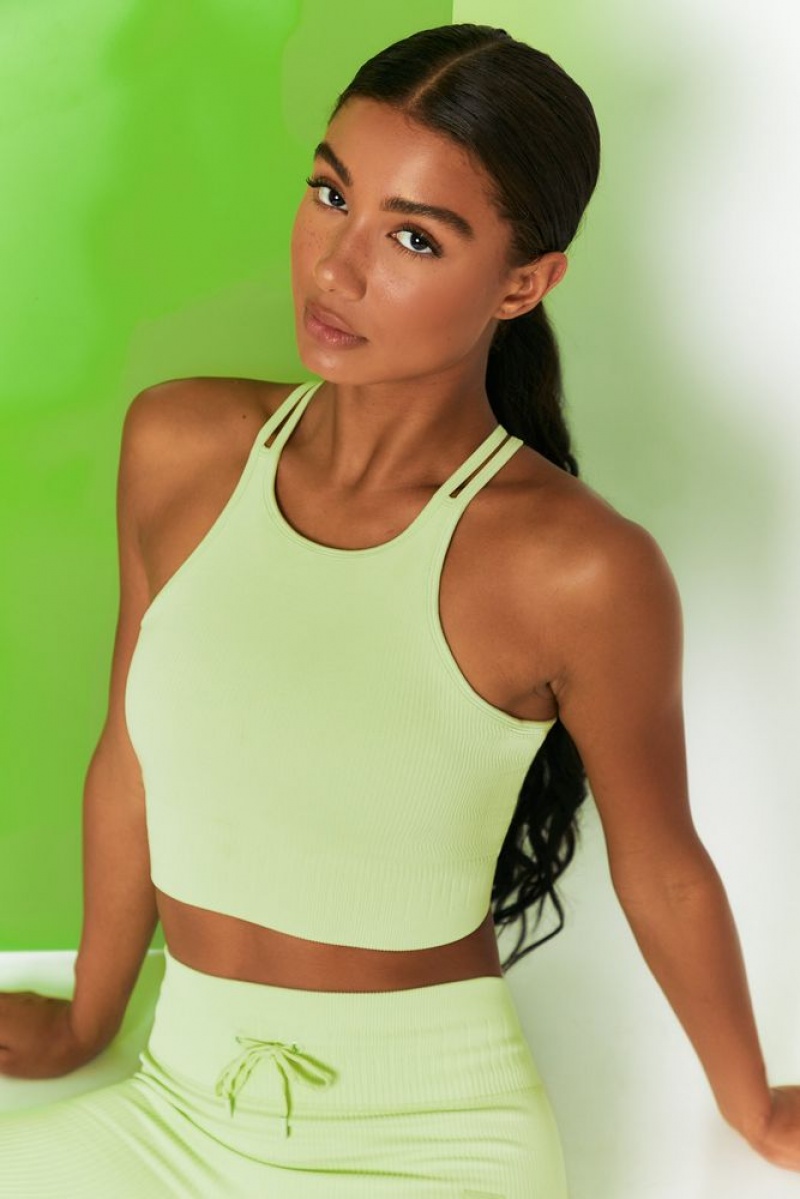 Lime Oh Polly Feel Your Power Ribbed Racer Crop Top | YCDW-03864