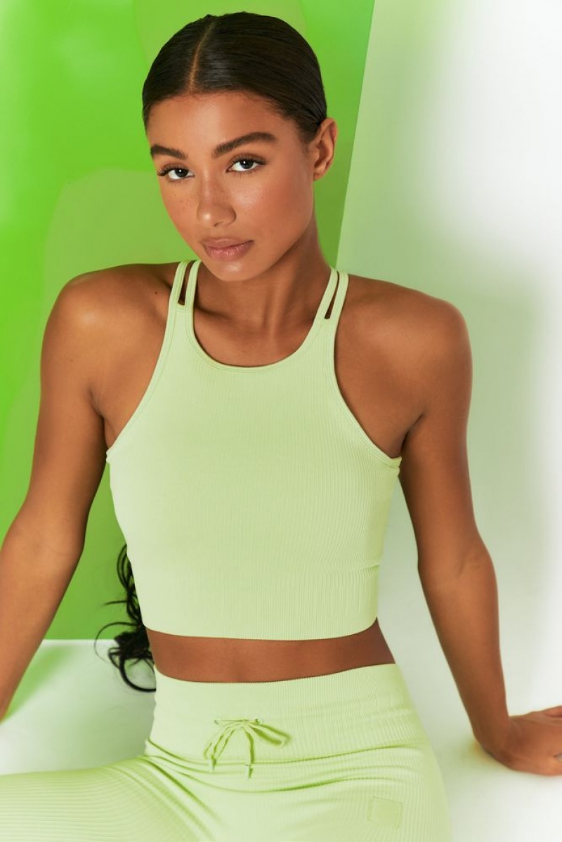 Lime Oh Polly Feel Your Power Ribbed Racer Crop Top | YCDW-03864