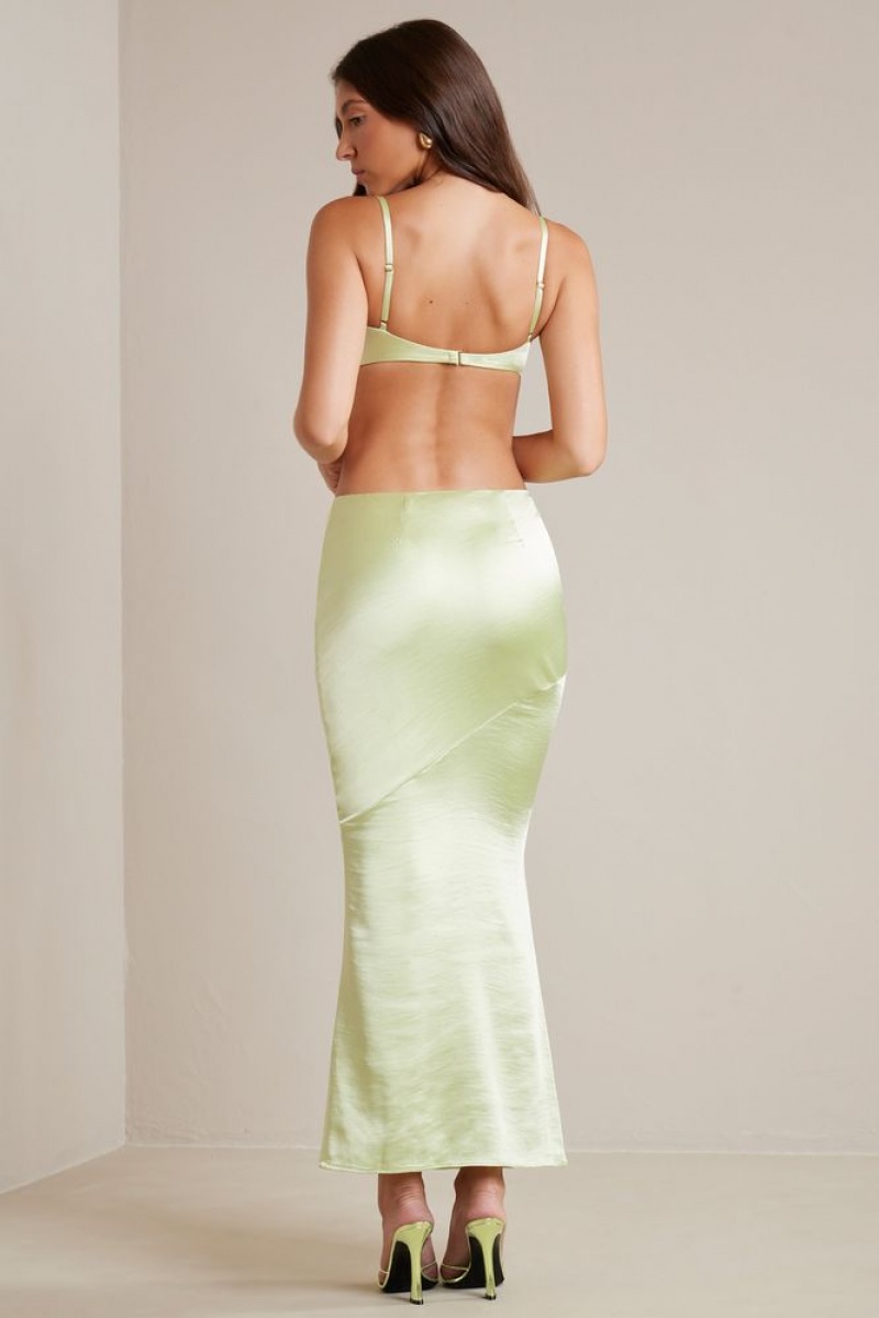 Lime Oh Polly Marisol Bias Cut Satin Maxi Skirt | SNIR-52084