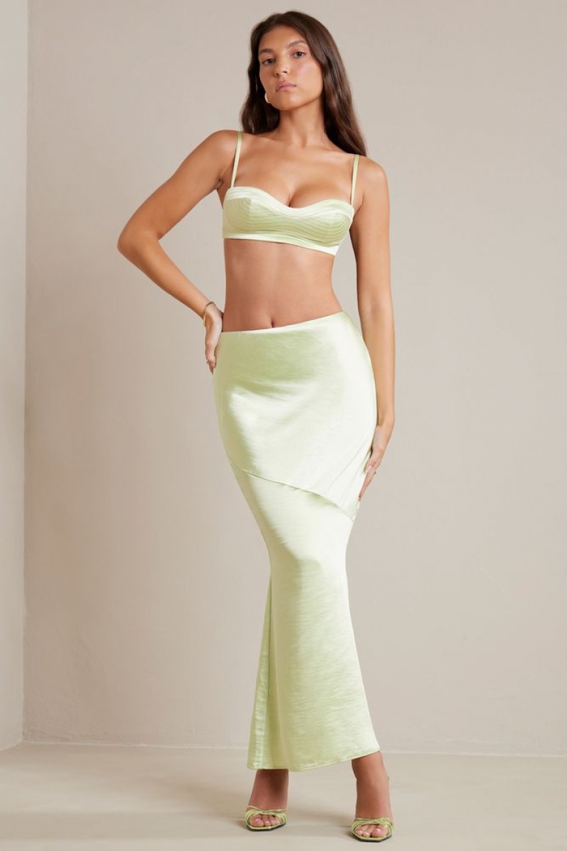 Lime Oh Polly Marisol Bias Cut Satin Maxi Skirt | SNIR-52084