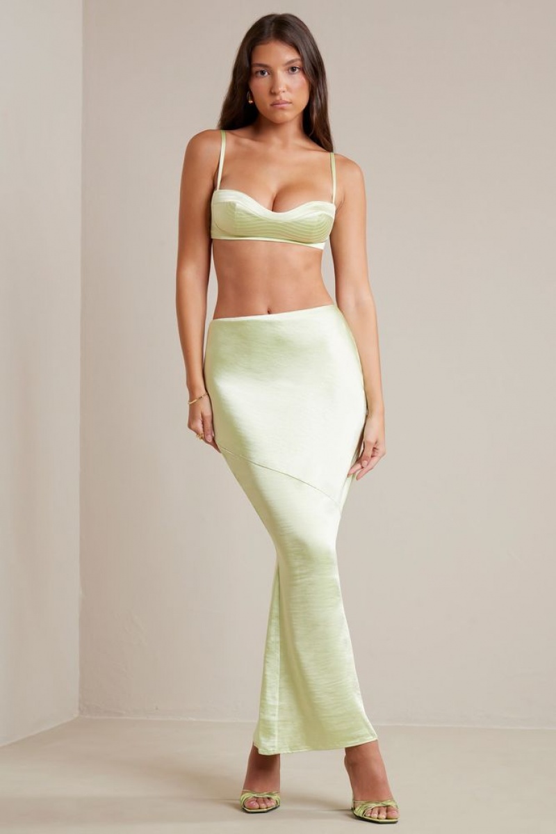 Lime Oh Polly Marisol Bias Cut Satin Maxi Skirt | SNIR-52084