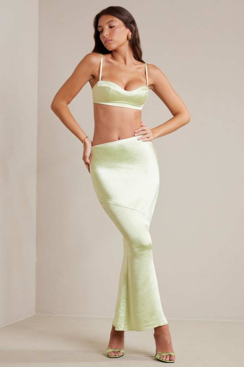 Lime Oh Polly Marisol Bias Cut Satin Maxi Skirt | SNIR-52084