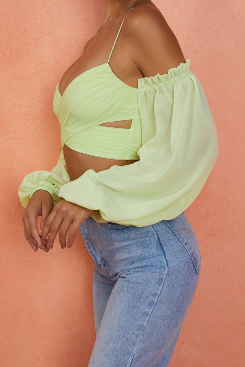 Lime Oh Polly Til Sundown Long Sleeve Wrap Crop Top | YPAV-68593