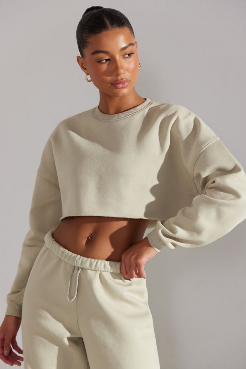 Limestone Oh Polly Fundamental Cropped Oversized Sweatshirt | YQSN-78591