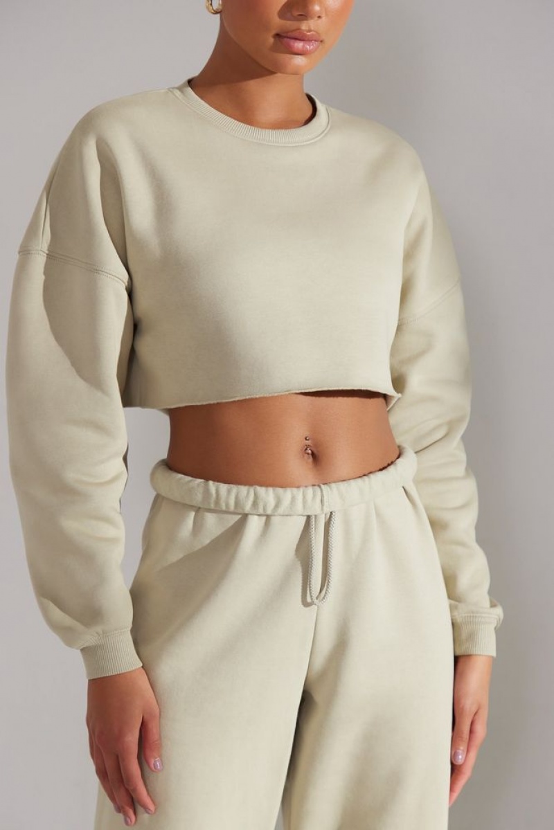 Limestone Oh Polly Fundamental Cropped Oversized Sweatshirt | YQSN-78591