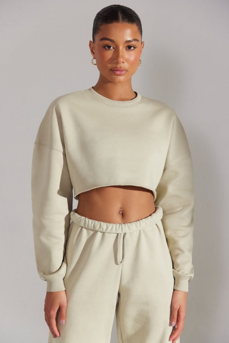 Limestone Oh Polly Fundamental Cropped Oversized Sweatshirt | YQSN-78591