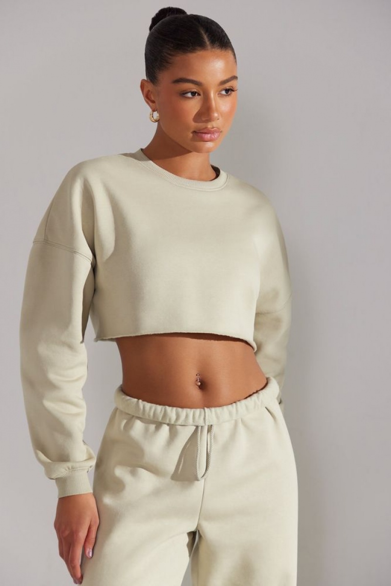 Limestone Oh Polly Fundamental Cropped Oversized Sweatshirt | YQSN-78591