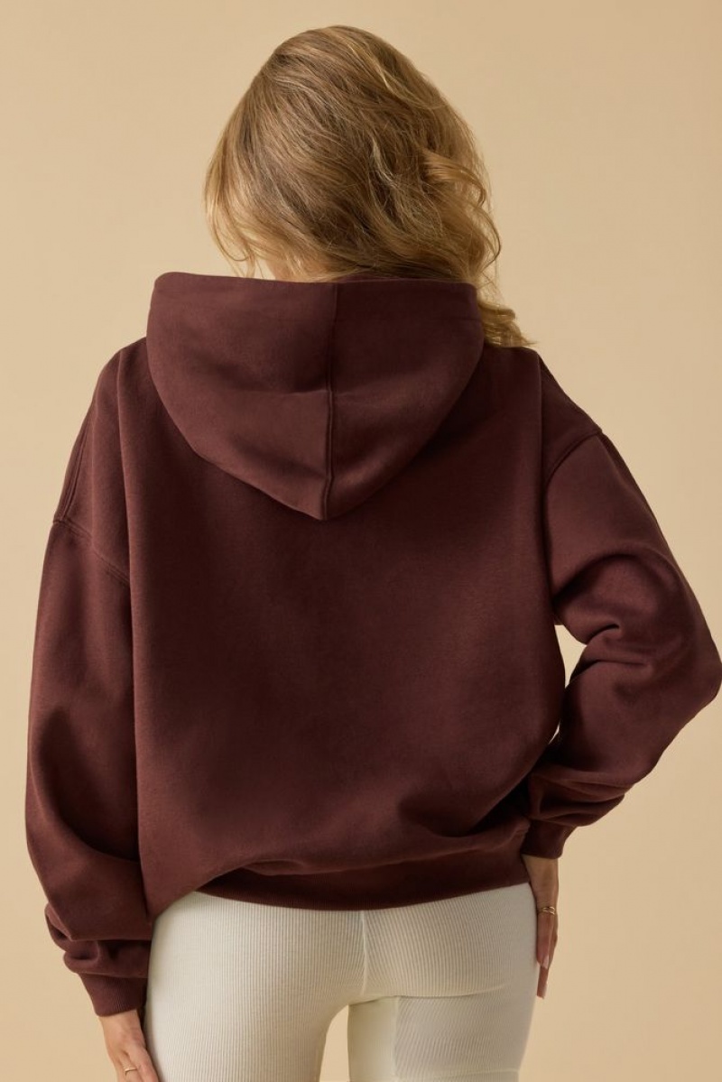 Mahogany Oh Polly Hero Oversized Hooded Sweatshirt | PBEZ-82564