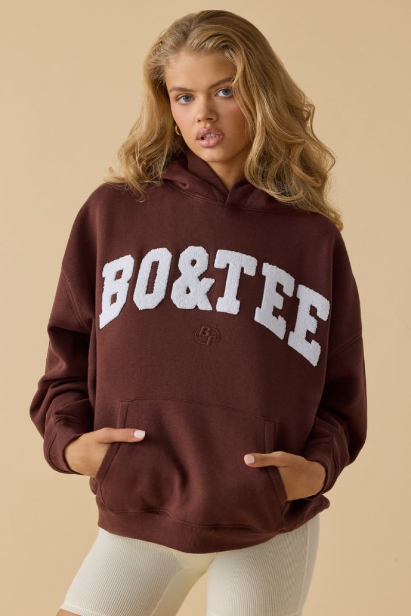 Mahogany Oh Polly Hero Oversized Hooded Sweatshirt | PBEZ-82564