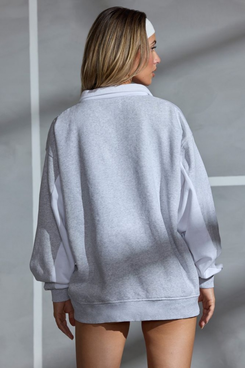 Marled Grey Oh Polly Athletic Oversized Half Zip Panel Sweatshirt | JTHS-87495