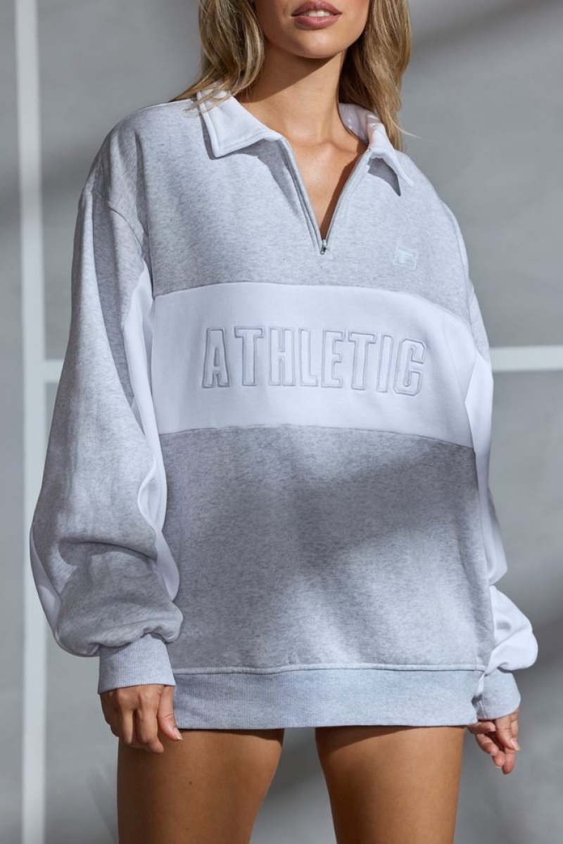 Marled Grey Oh Polly Athletic Oversized Half Zip Panel Sweatshirt | JTHS-87495