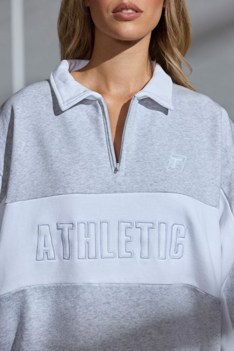 Marled Grey Oh Polly Athletic Oversized Half Zip Panel Sweatshirt | JTHS-87495