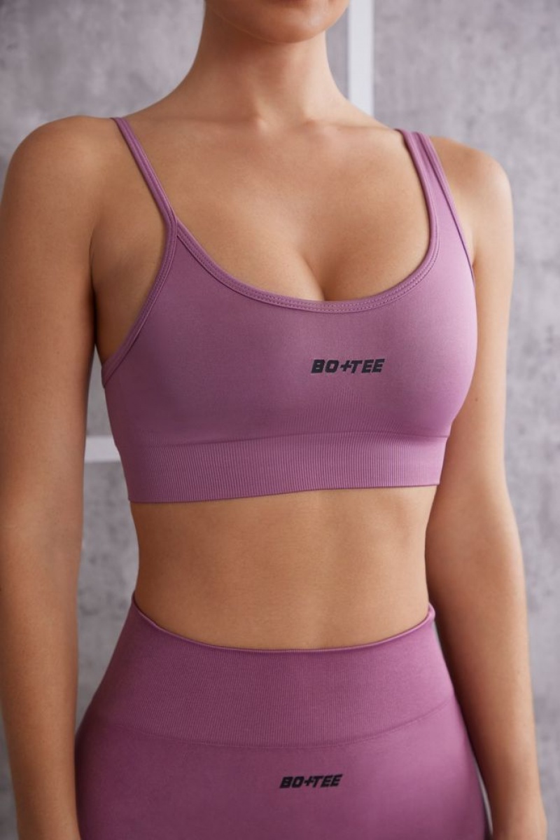 Mauve Oh Polly Stretch Asymmetric Sports Bra | YJKE-02651