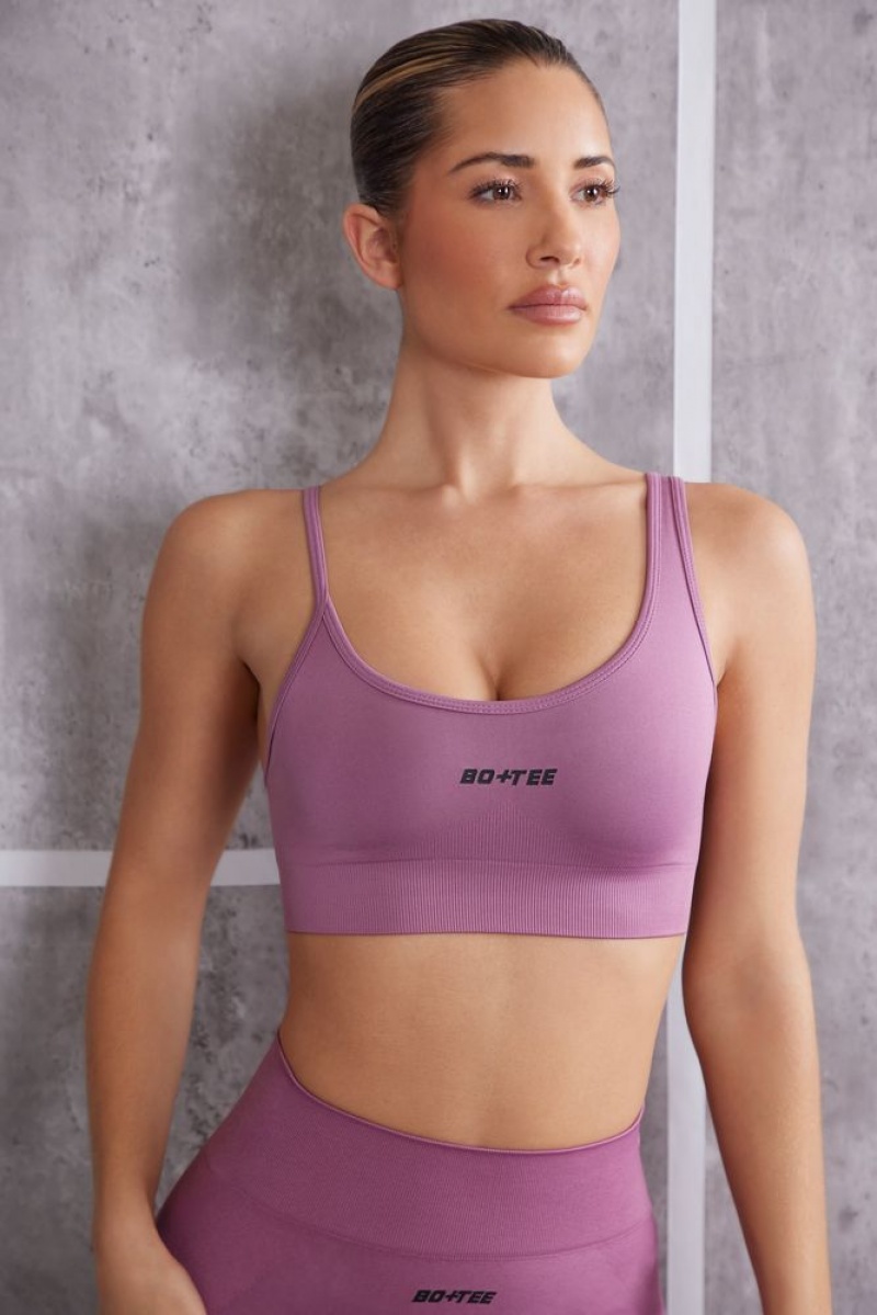 Mauve Oh Polly Stretch Asymmetric Sports Bra | YJKE-02651