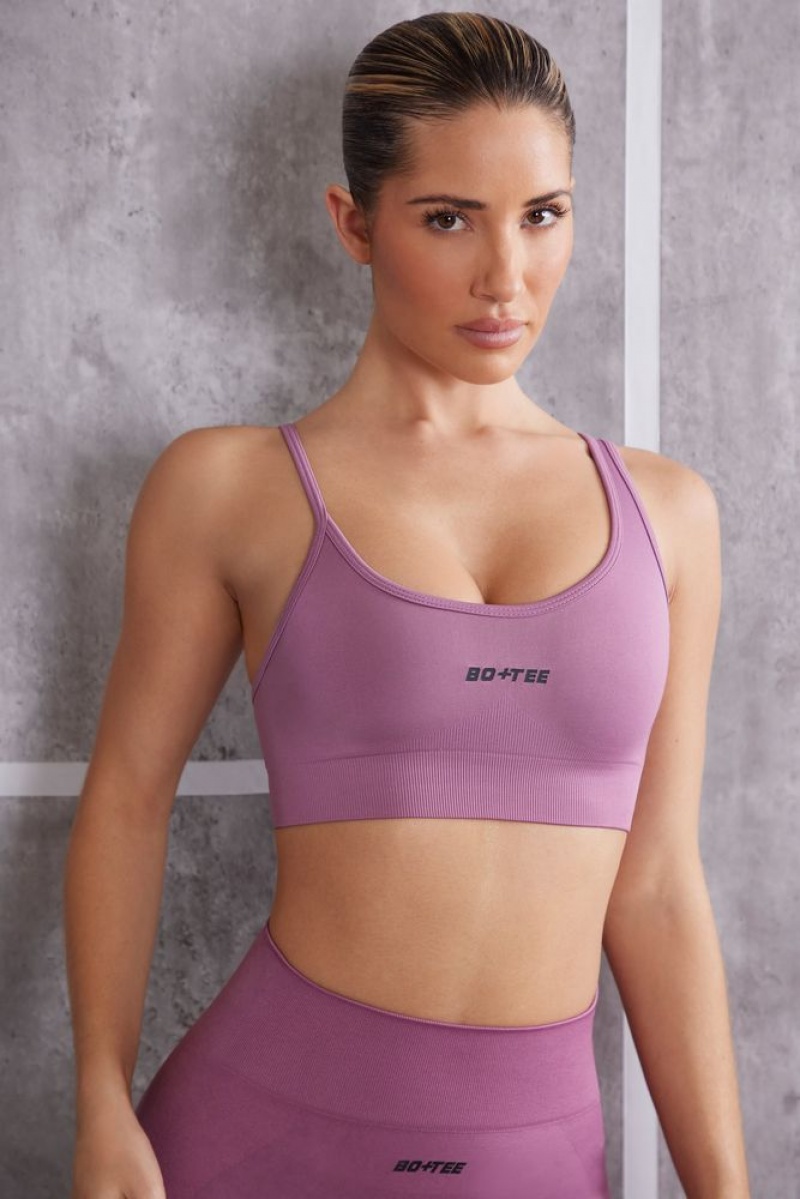 Mauve Oh Polly Stretch Asymmetric Sports Bra | YJKE-02651