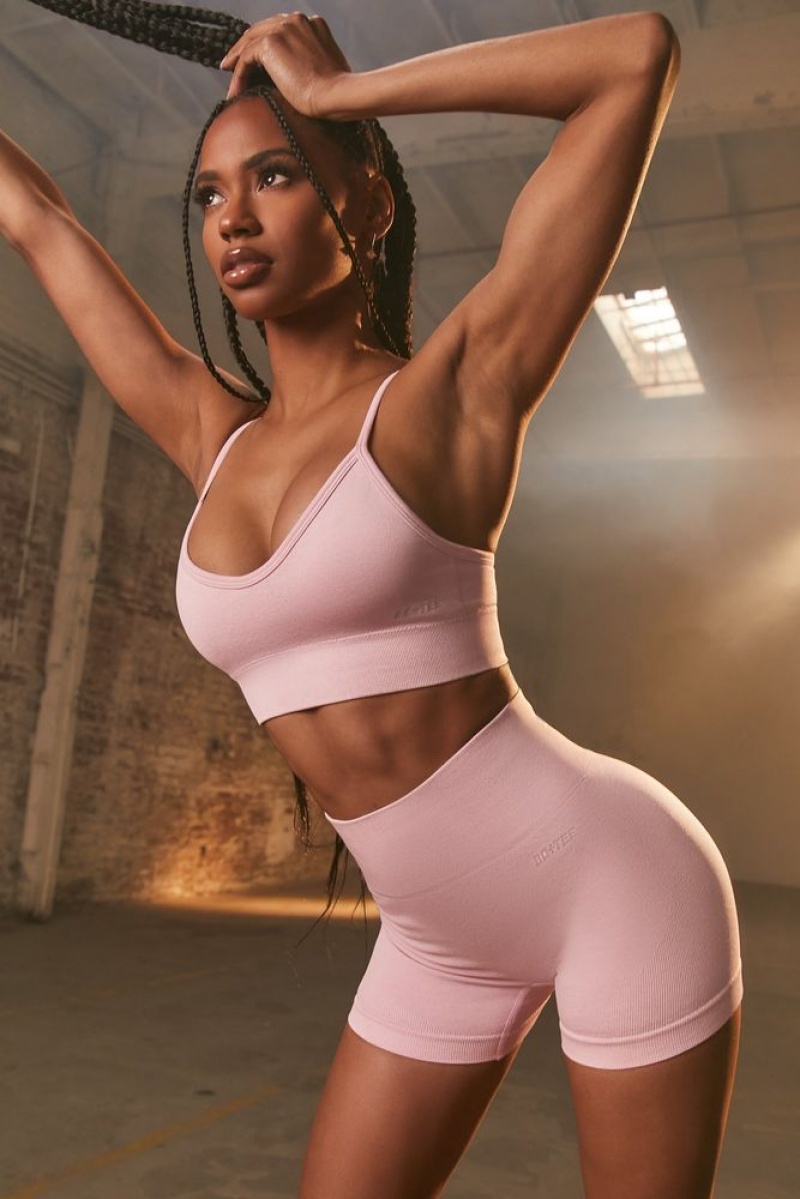 Mauve Pink Oh Polly Empower Seamless V Neck Sports Bra | VKEU-38097