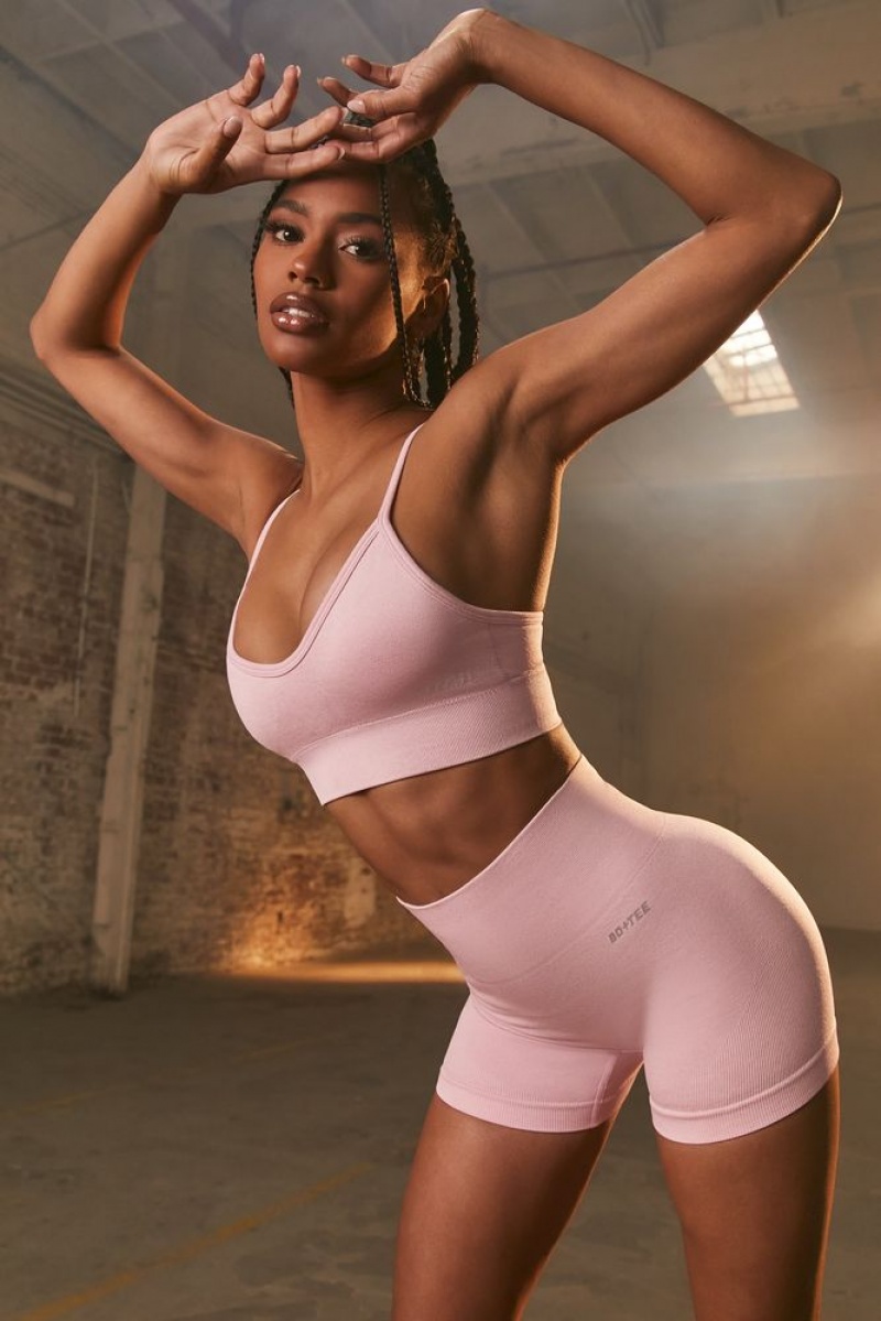 Mauve Pink Oh Polly Empower Seamless V Neck Sports Bra | VKEU-38097