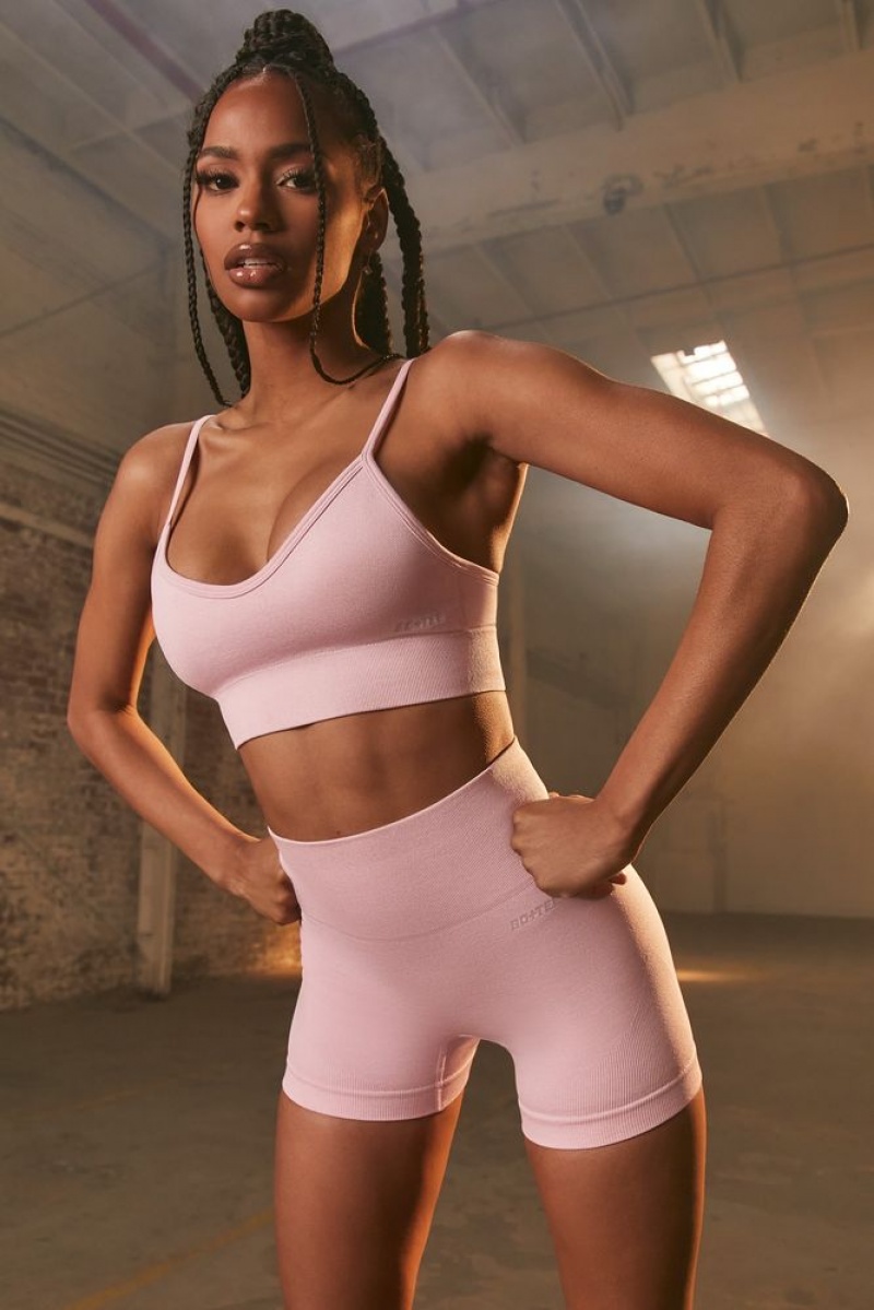 Mauve Pink Oh Polly Empower Seamless V Neck Sports Bra | VKEU-38097