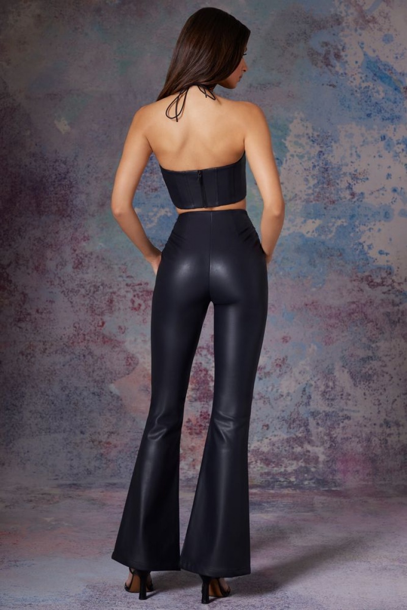 Midnight Black Oh Polly Aluna Tall Vegan Leather Bootleg Trouser | THZI-76021