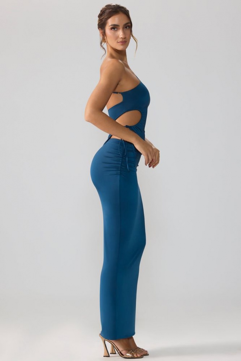 Midnight Blue Oh Polly Rowan Slinky Jersey Asymmetric Waist Maxi Skirt | JQCE-52760