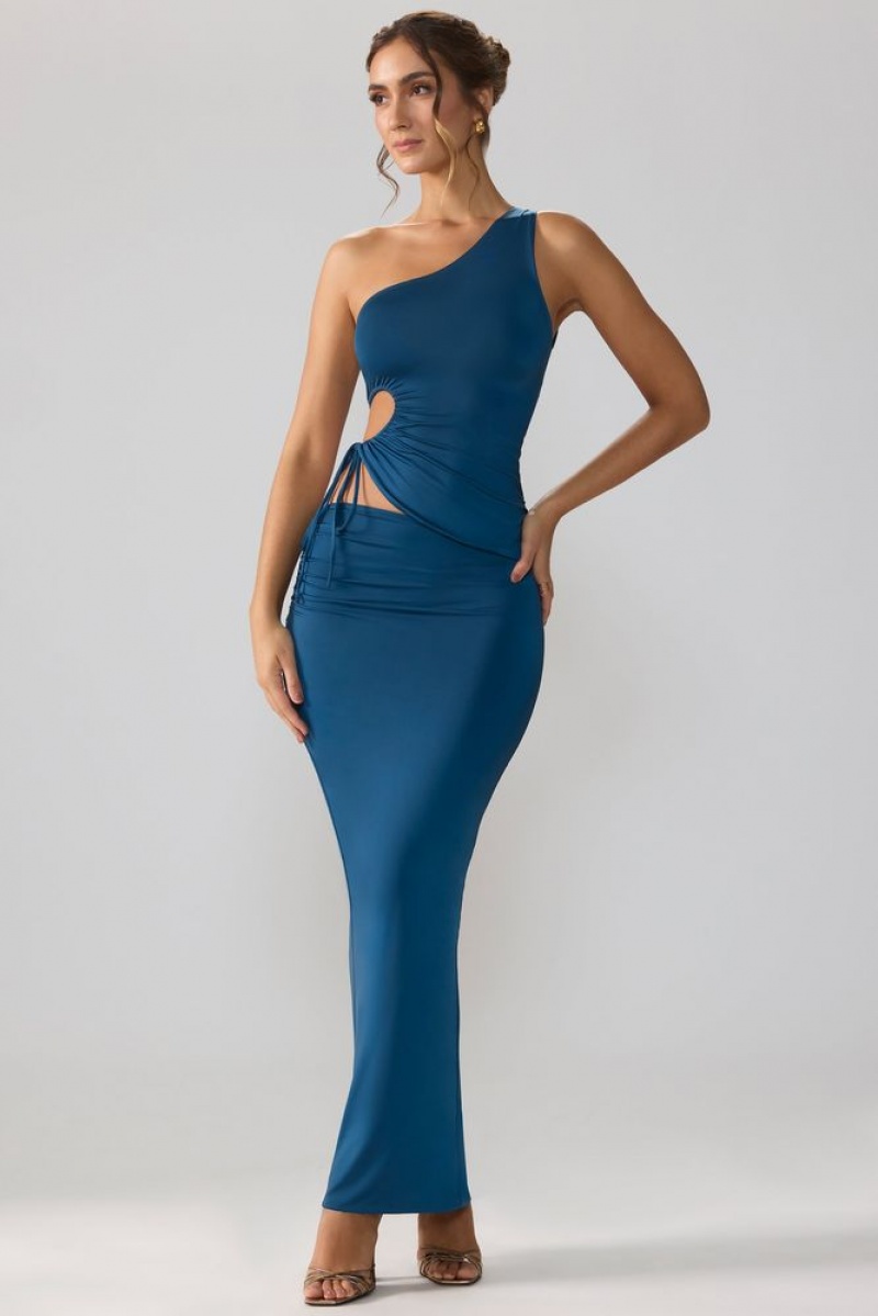 Midnight Blue Oh Polly Rowan Slinky Jersey Asymmetric Waist Maxi Skirt | JQCE-52760