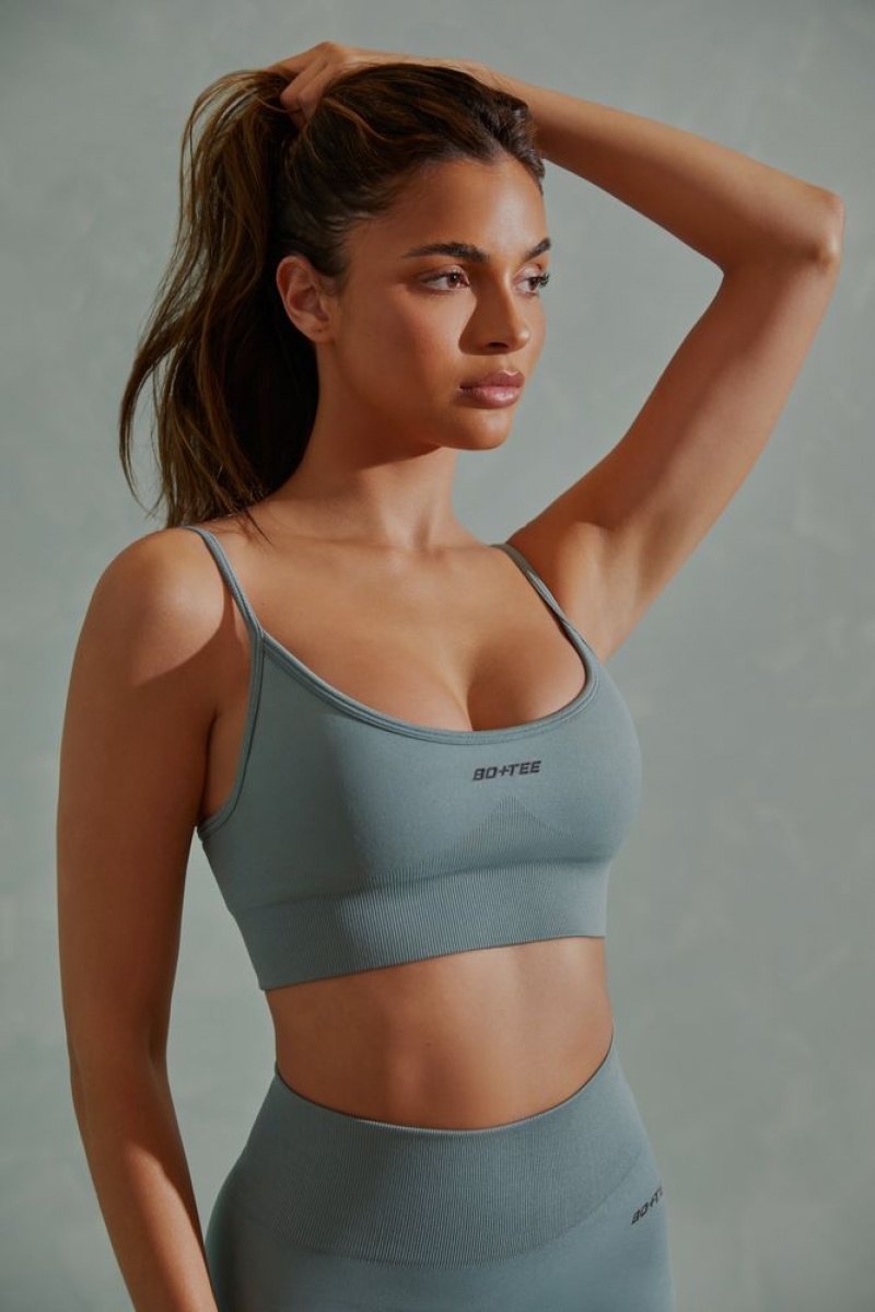 Mineral Green Oh Polly Determination Super Sculpt Scoop Neck Sports Bra | RBJO-02586