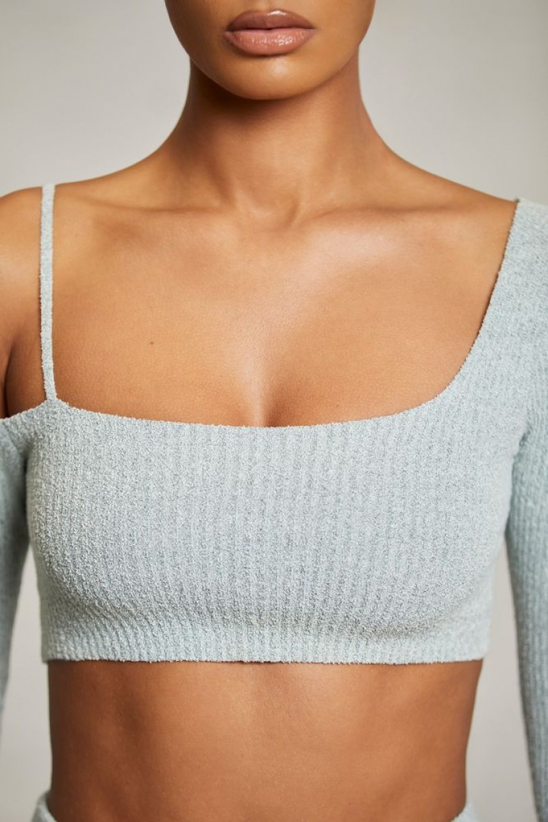 Mint Oh Polly Dagny Asymmetric Long Sleeve Crop Top | BORS-90271