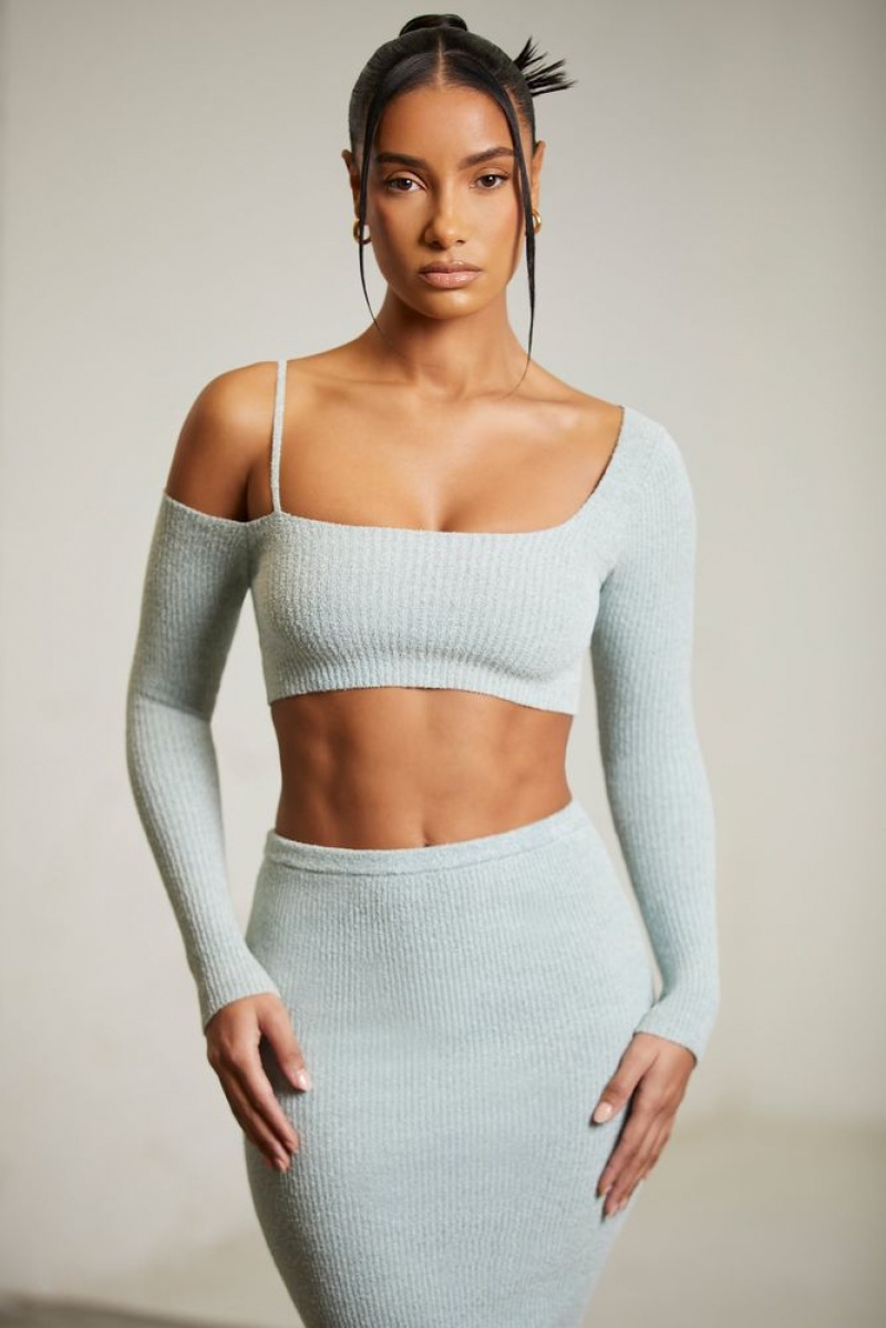 Mint Oh Polly Dagny Asymmetric Long Sleeve Crop Top | BORS-90271