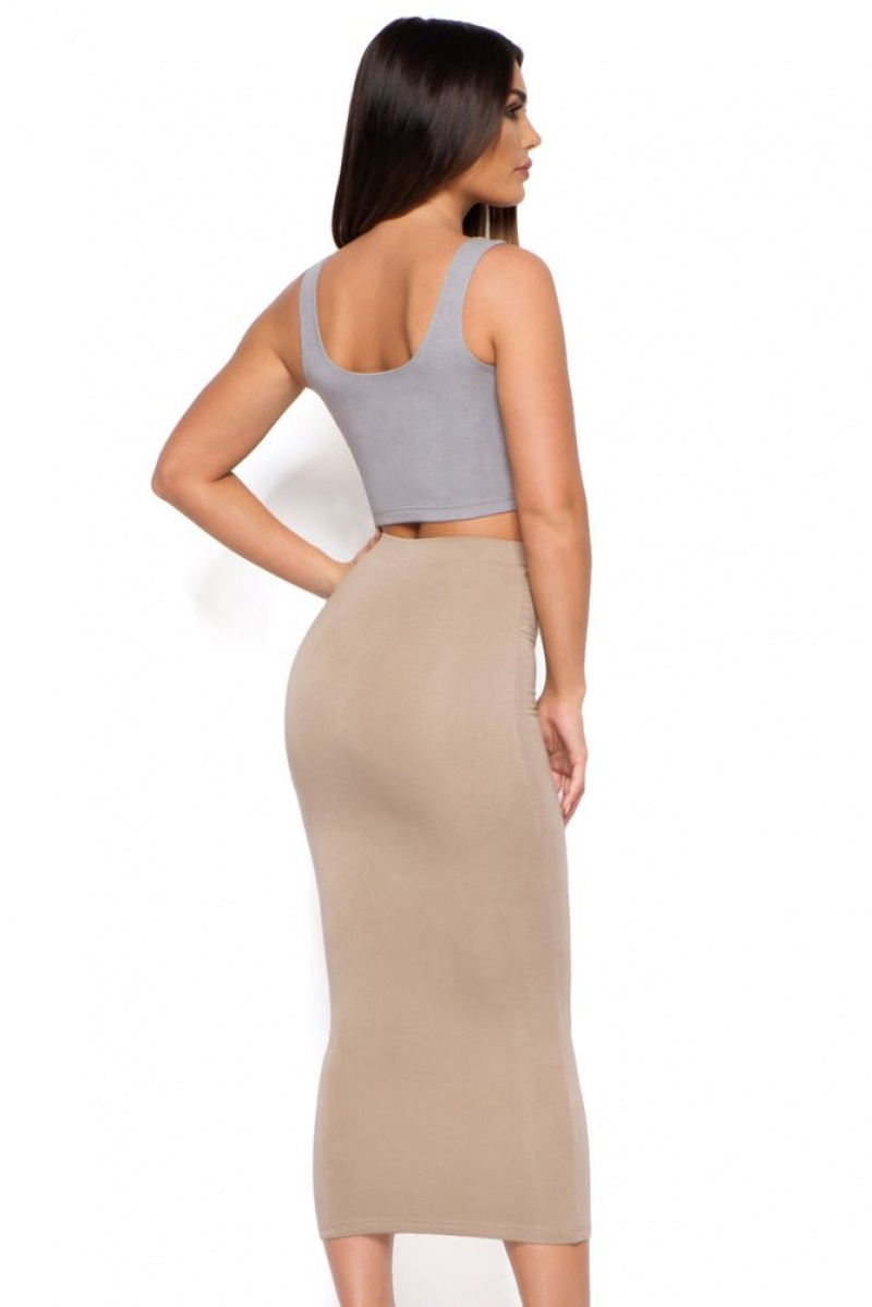 Mocha Oh Polly Behind The Curve High Waisted Midi Skirt | DLCH-97562