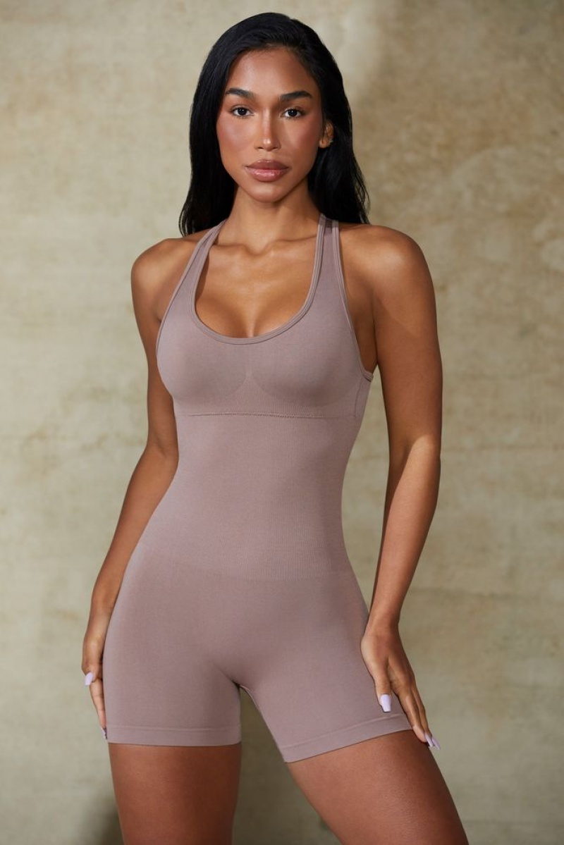 Mocha Oh Polly Figure Racer Back Define Luxe Unitard | ZVIM-38952