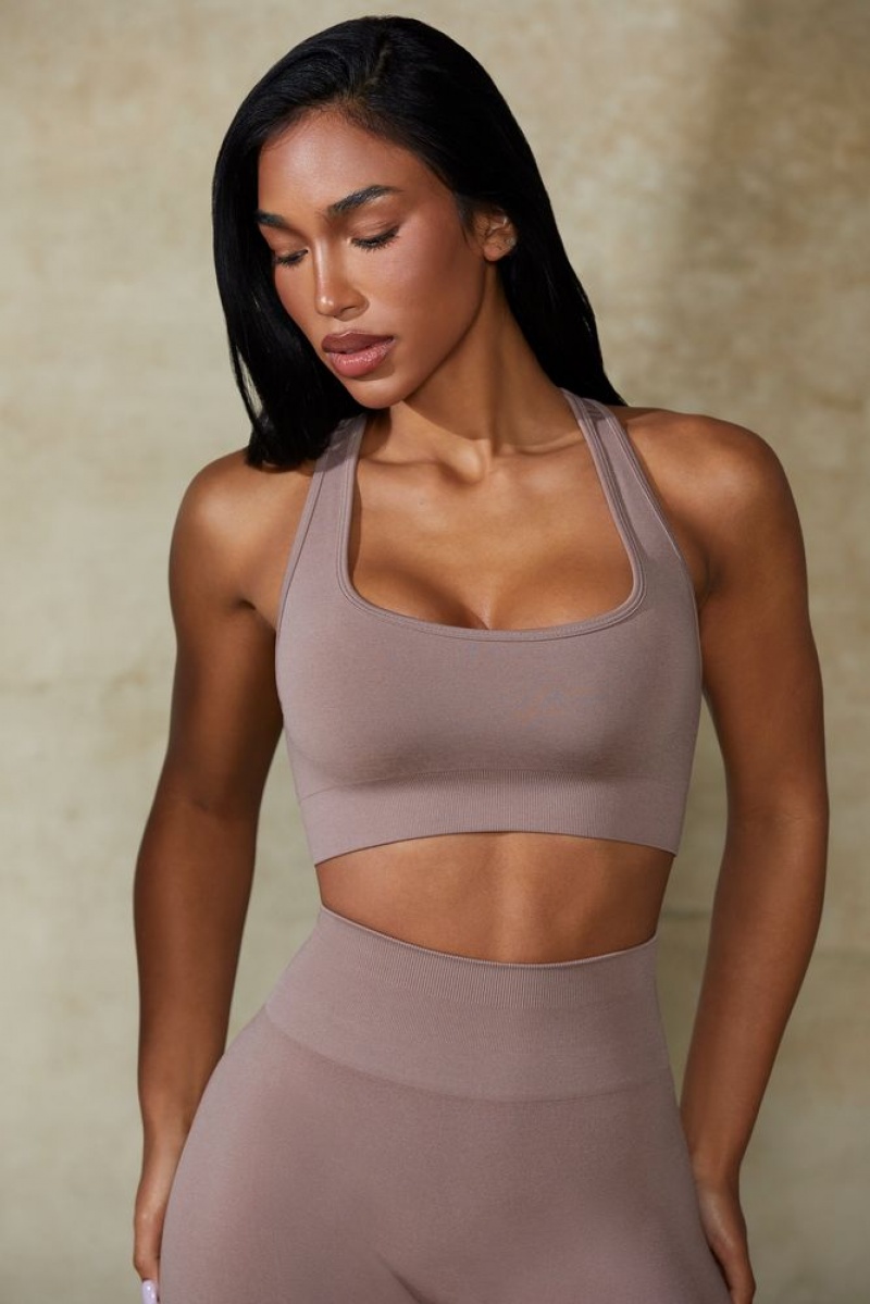 Mocha Oh Polly Mindset Cut Out Define Luxe Sports Bra | KFBE-92836