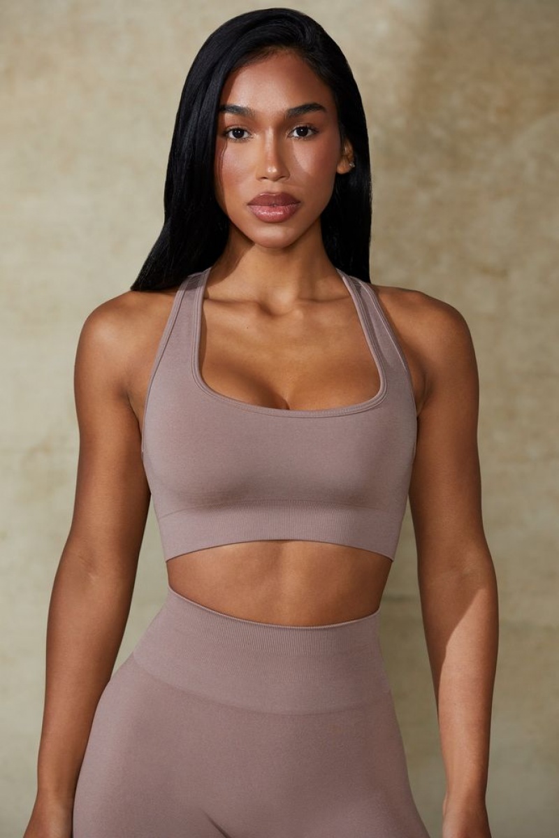 Mocha Oh Polly Mindset Cut Out Define Luxe Sports Bra | KFBE-92836