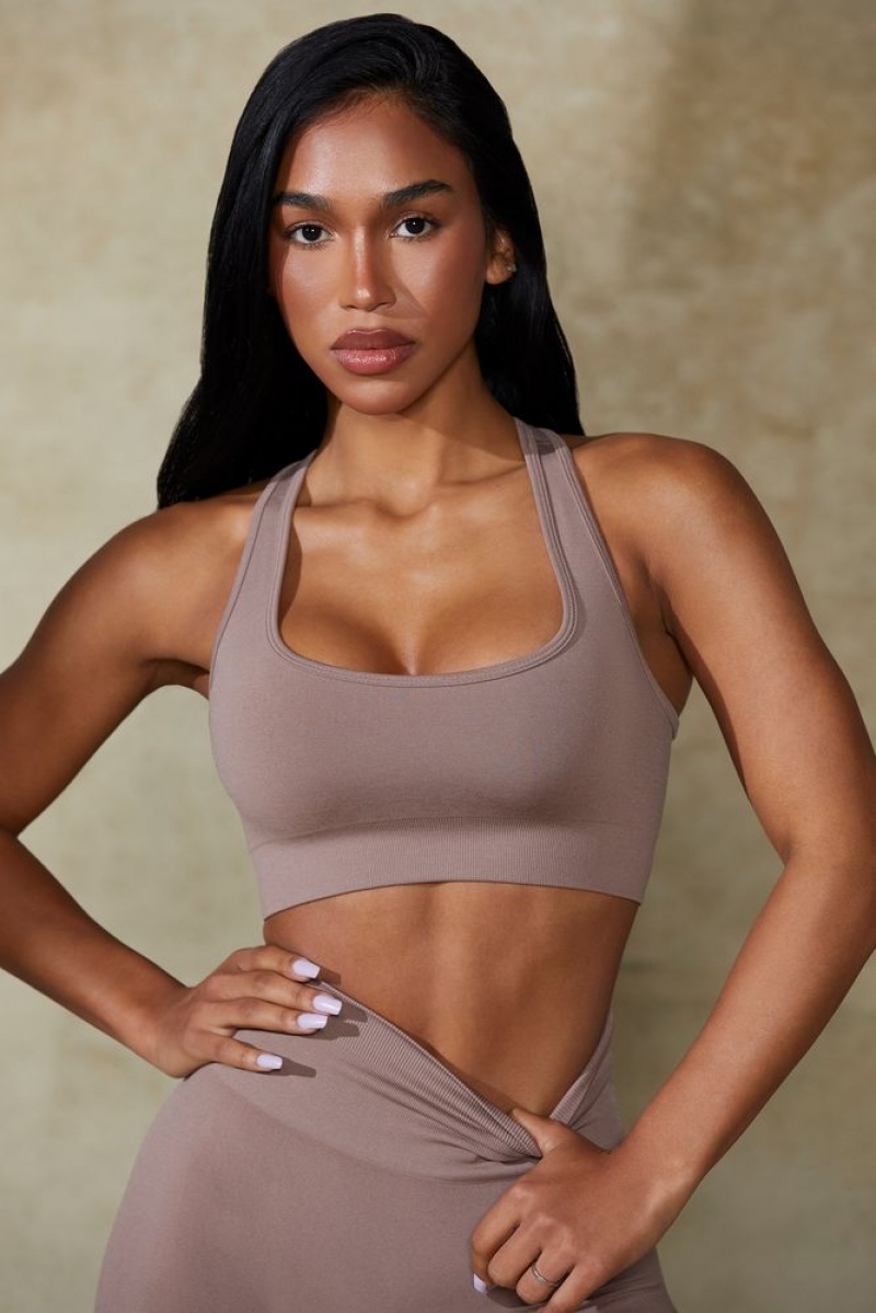 Mocha Oh Polly Mindset Cut Out Define Luxe Sports Bra | KFBE-92836