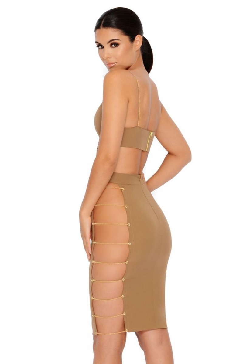 Mocha Oh Polly Strappy Go Lucky Cut Out Chain Skirt | BDSO-58341