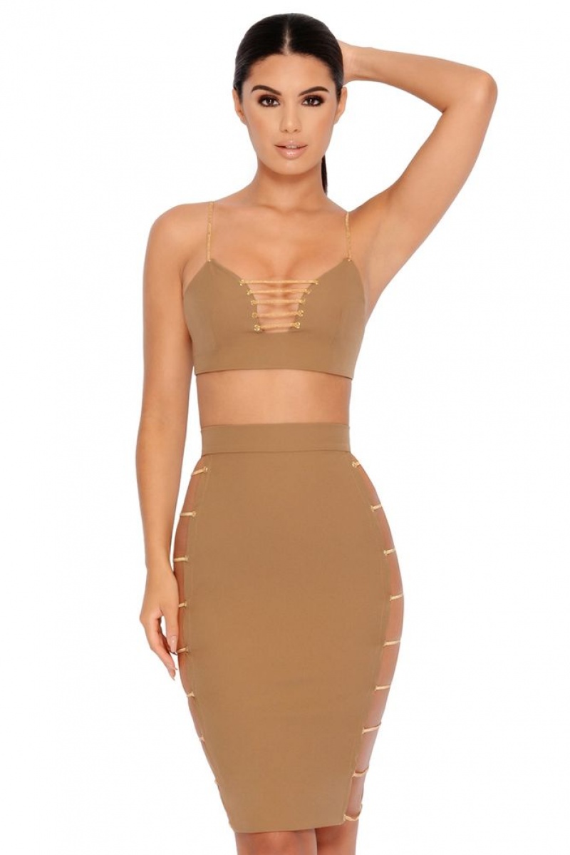 Mocha Oh Polly Strappy Go Lucky Cut Out Chain Skirt | BDSO-58341