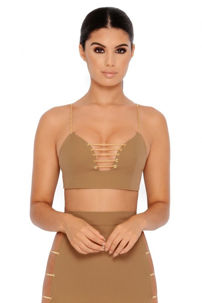 Mocha Oh Polly Strappy Go Lucky Cut Out Chain Top | NFMK-42859