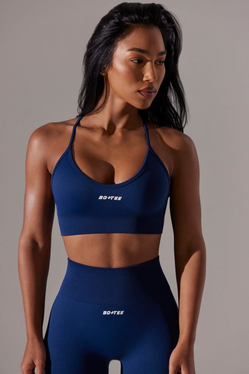 Navy Oh Polly Constant Scoop Neck Multi Strap Sports Bra | MVNH-83920