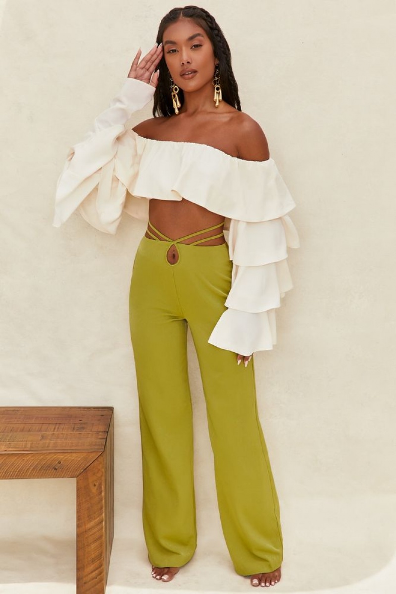 Olive Oh Polly Desert Breeze Cut Out Wide Leg Trousers | HOSE-82453