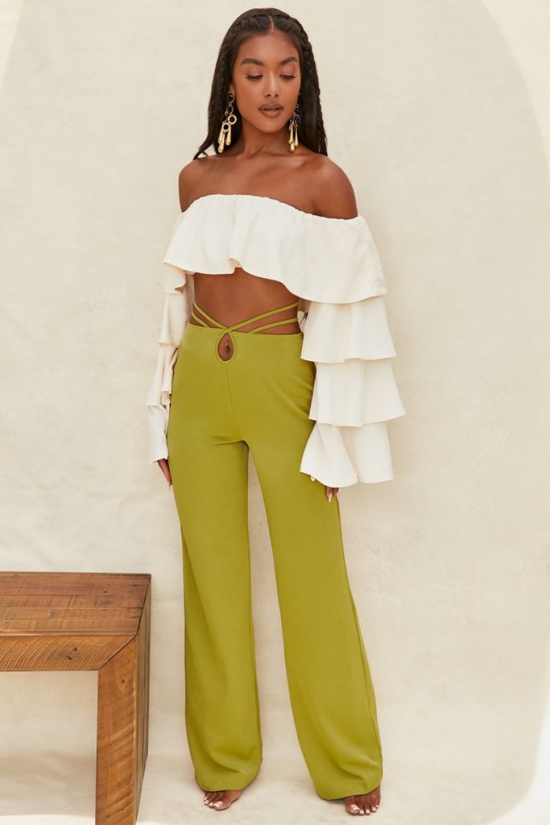 Olive Oh Polly Desert Breeze Cut Out Wide Leg Trousers | HOSE-82453