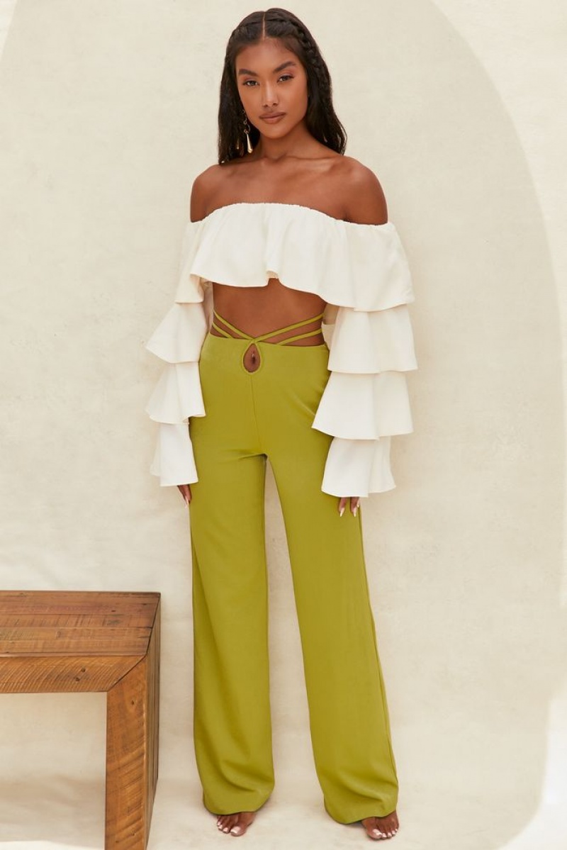 Olive Oh Polly Desert Breeze Cut Out Wide Leg Trousers | HOSE-82453