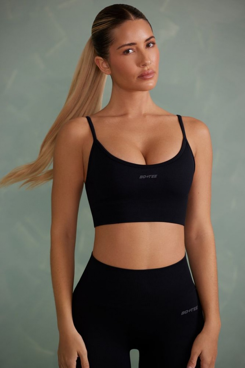 Onyx Black Oh Polly Determination Super Sculpt Scoop Neck Sports Bra | PUSD-93175