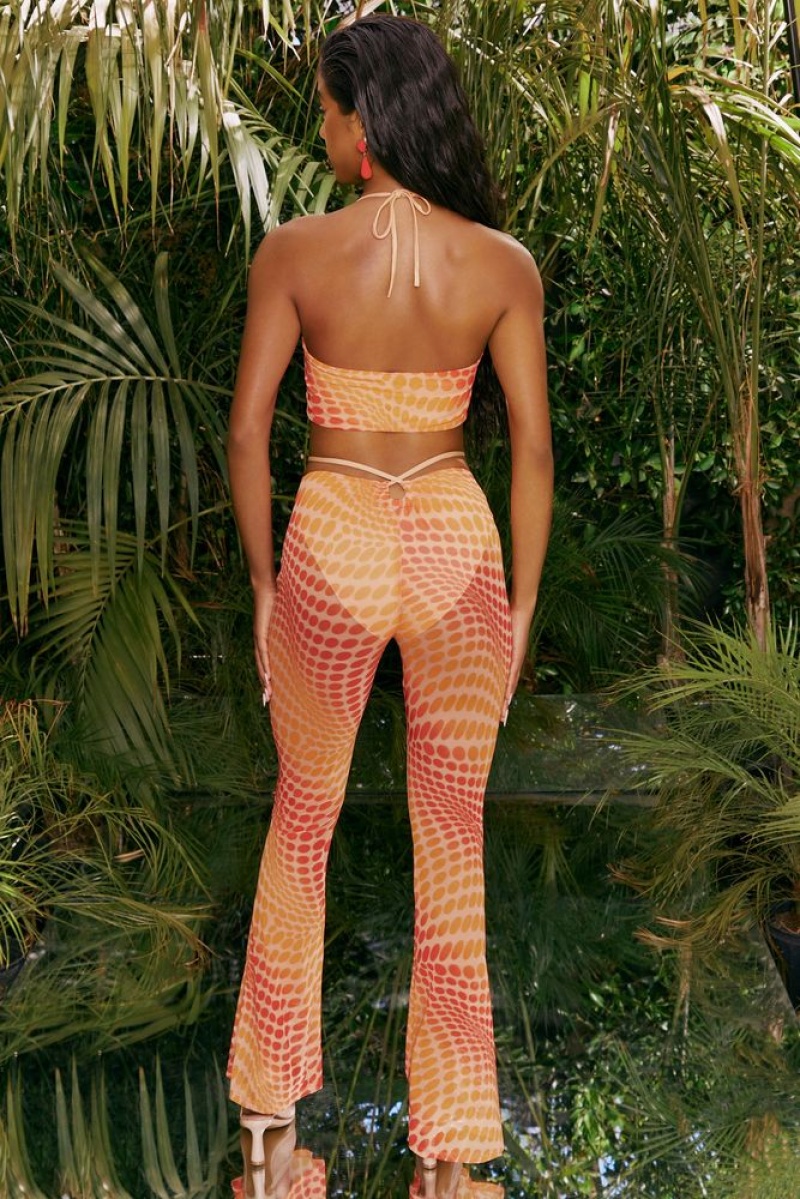 Orange Oh Polly Match It Up Tall Printed Mesh Flared Trousers | DVRS-19502