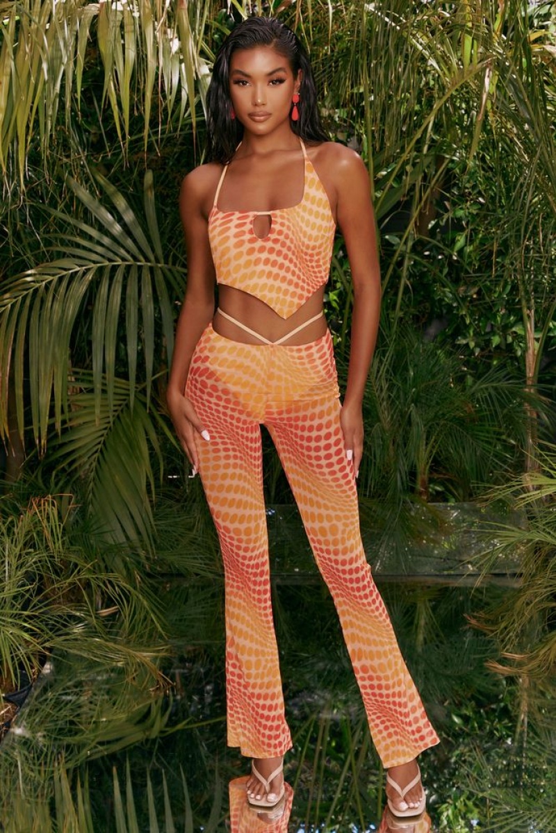 Orange Oh Polly Match It Up Tall Printed Mesh Flared Trousers | DVRS-19502