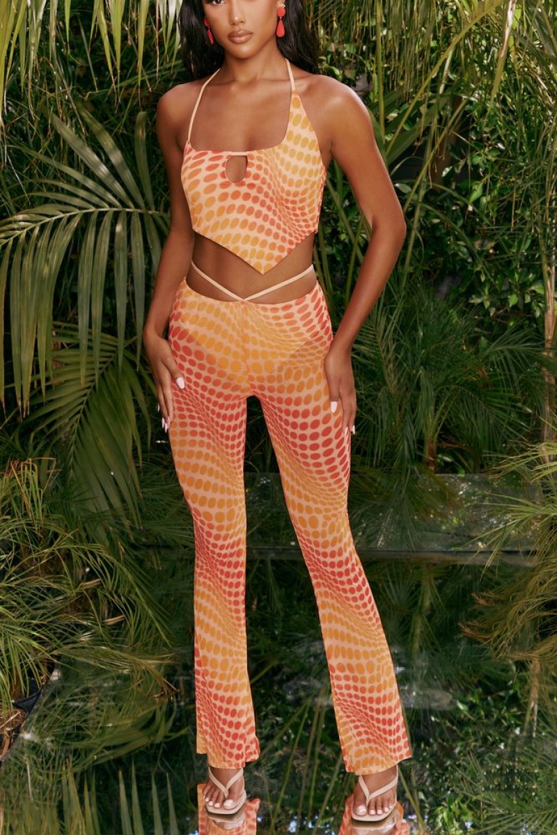 Orange Oh Polly Match It Up Tall Printed Mesh Flared Trousers | DVRS-19502