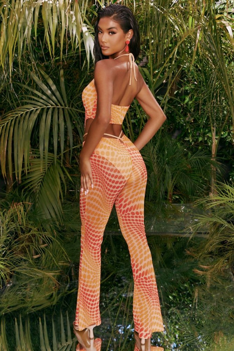 Orange Oh Polly Match It Up Tall Printed Mesh Flared Trousers | DVRS-19502