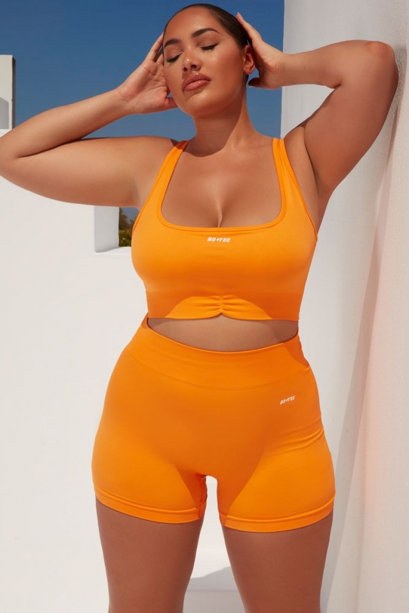 Orange Oh Polly Radiate Ruched Sports Bra | FTIU-74153