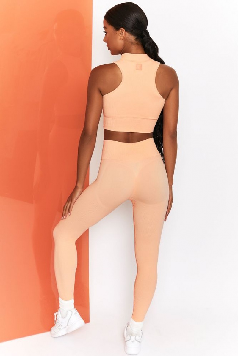 Peach Oh Polly Energise Ribbed Tie Front Full Length Leggings | DIUM-68217